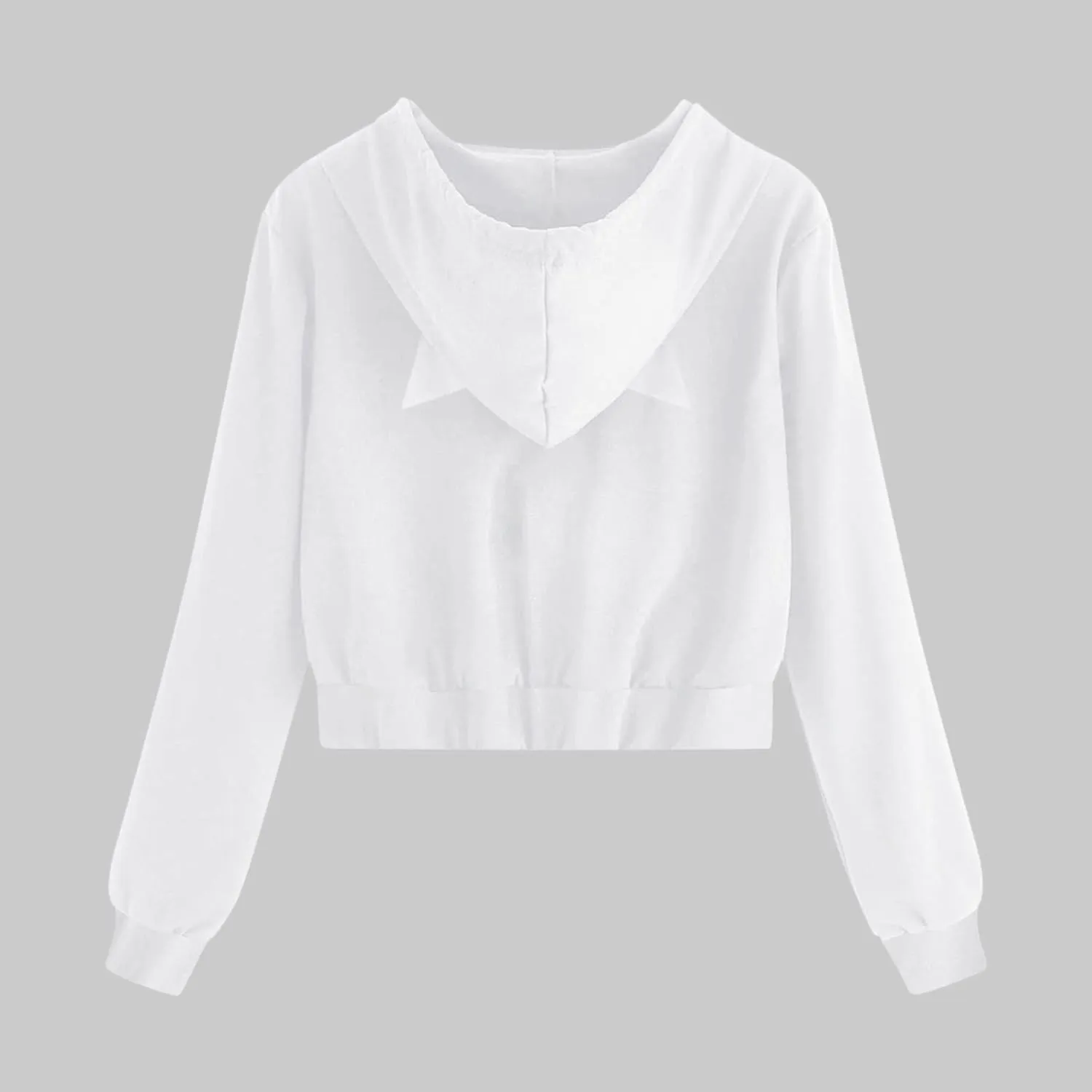 2024 Full Zip Solid Sweatshirts for Women Cute Cat Ears Long Sleeve Hoodies Casual Cropped Pullover Tops with Pockets