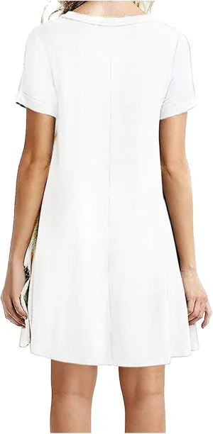 2024 Women's Casul Summer Crewneck Short Sleeve Solid A-Line Beach Vacation Midi Dresses Flowy Sundress Shift Dress