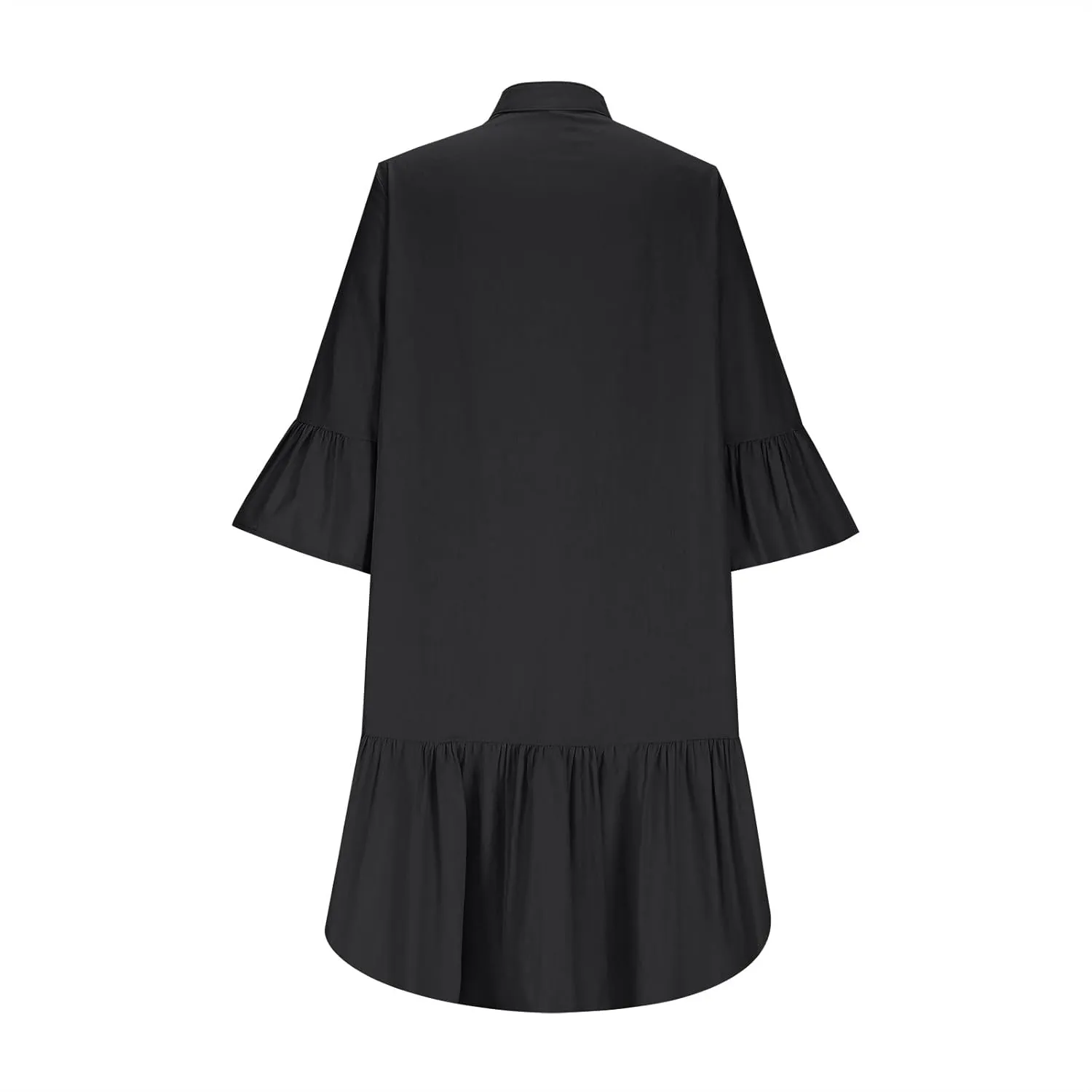 2025 Shift Shirt Dress for Women 3/4 Sleeve Button Collared Pleated Ruffle Hem Midi Dresses Summer Clothes