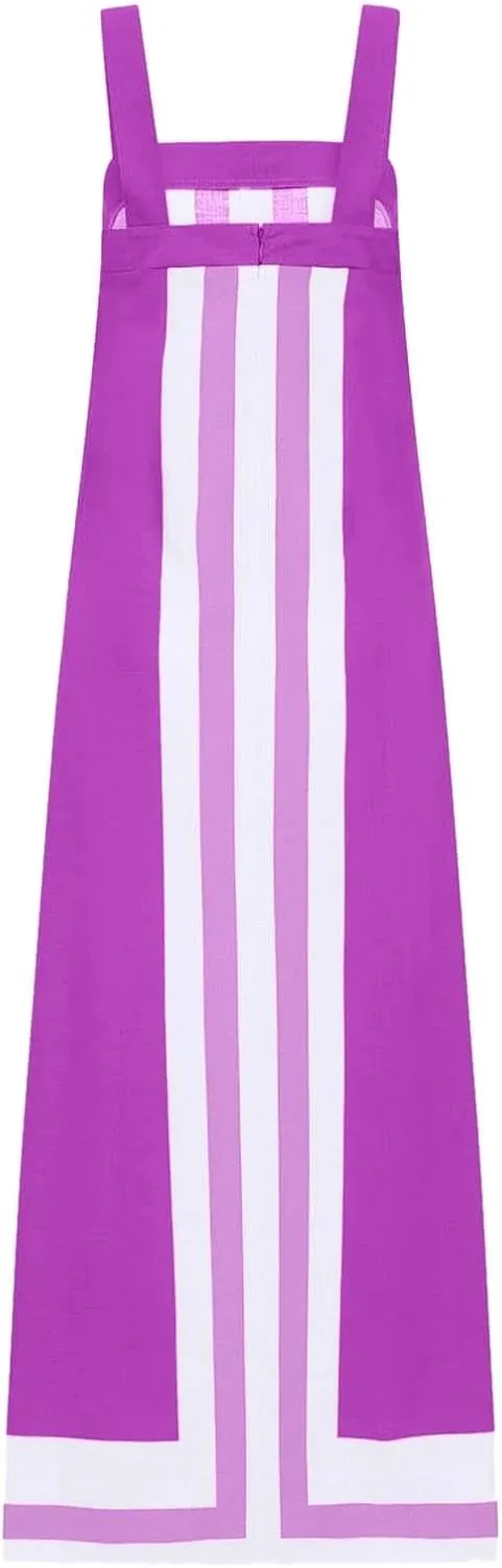 2025 Women Bohemian Floral Dress Summer Casual Color Block Maxi Beach Overall Dress Coverups