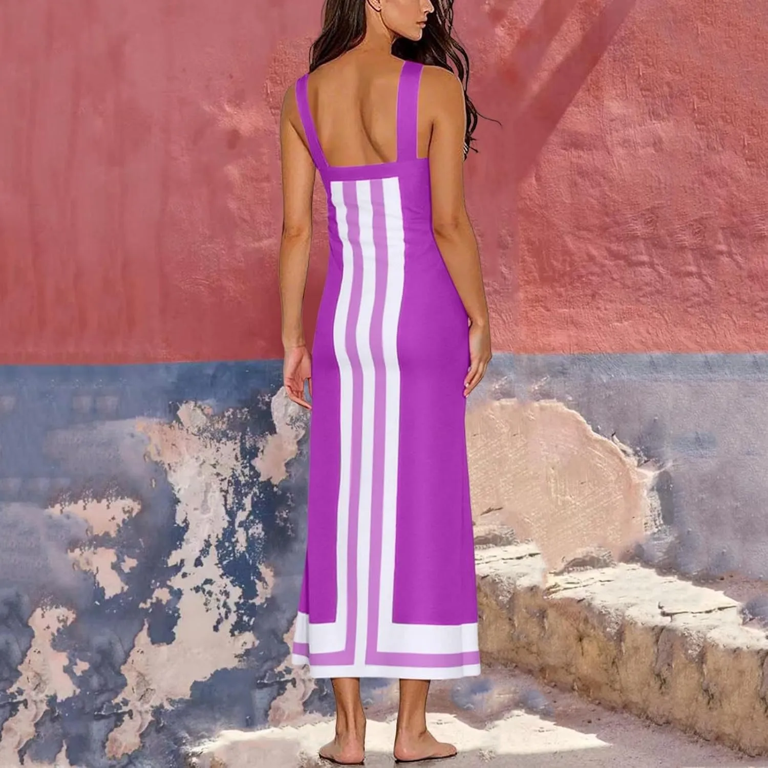 2025 Women Bohemian Floral Dress Summer Casual Color Block Maxi Beach Overall Dress Coverups