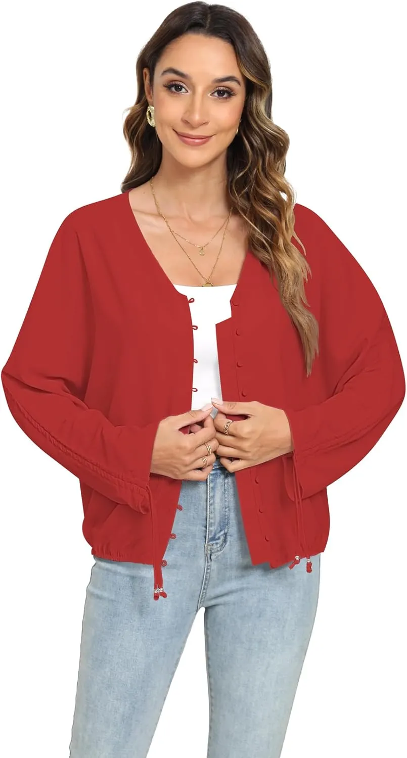 2025 Womens Chiffon Blouses V Neck 3/4 Sleeve Tops Oversized Button Down Flowy Shirts Business Casual Outfits