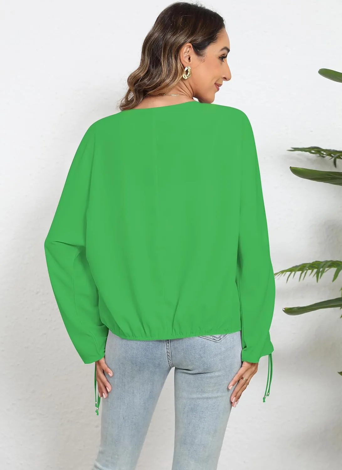 2025 Womens Chiffon Blouses V Neck 3/4 Sleeve Tops Oversized Button Down Flowy Shirts Business Casual Outfits