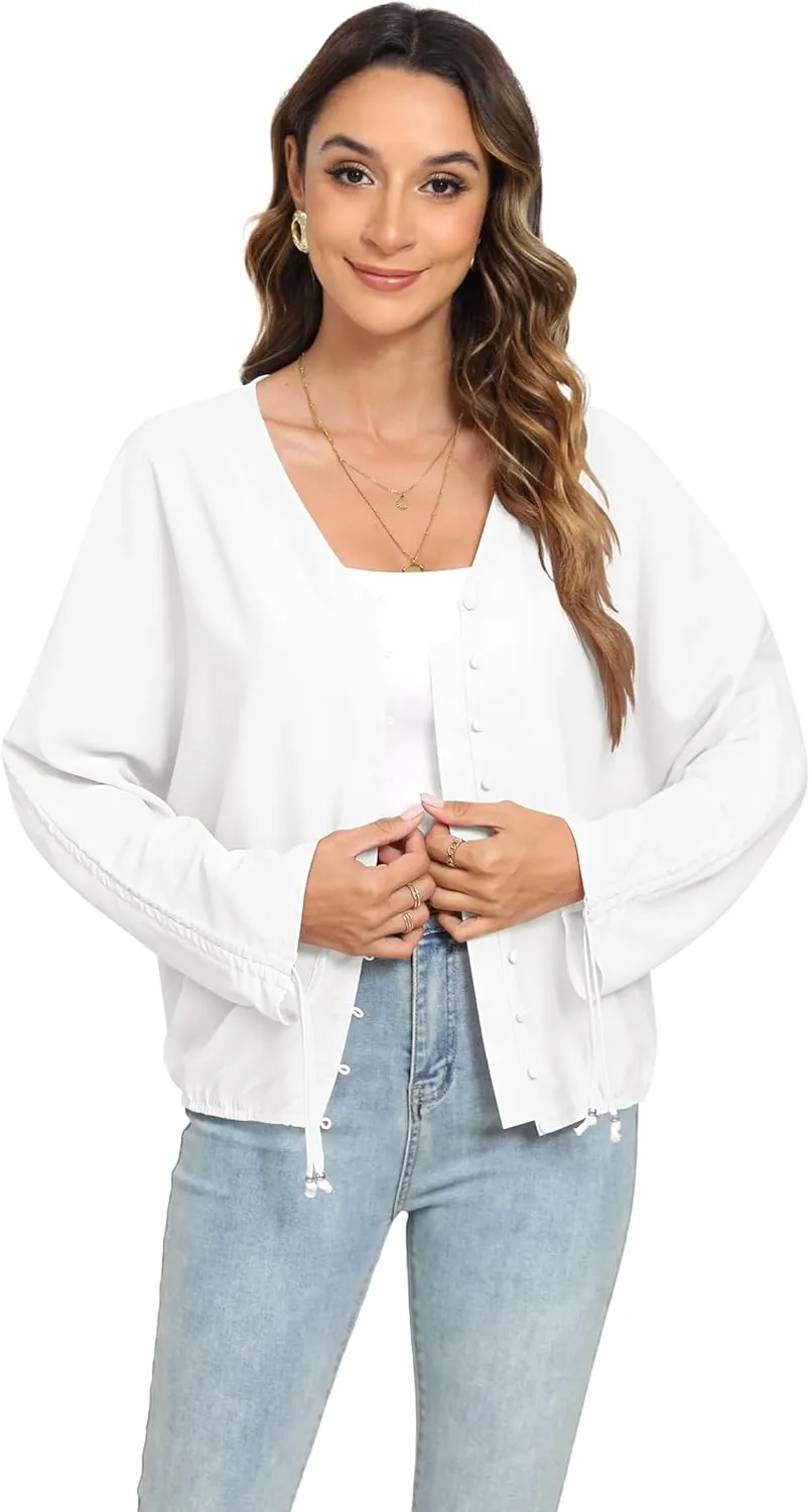 2025 Womens Chiffon Blouses V Neck 3/4 Sleeve Tops Oversized Button Down Flowy Shirts Business Casual Outfits