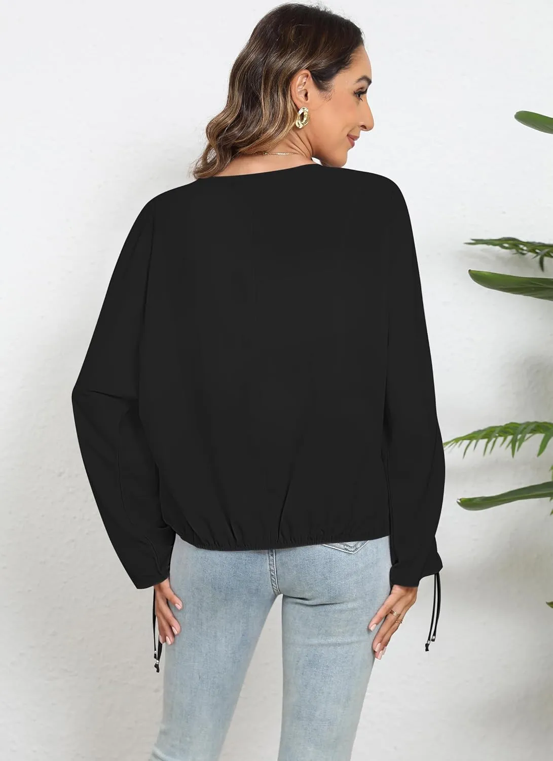 2025 Womens Chiffon Blouses V Neck 3/4 Sleeve Tops Oversized Button Down Flowy Shirts Business Casual Outfits