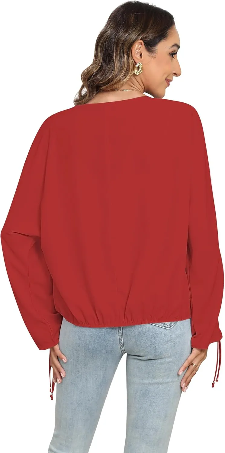 2025 Womens Chiffon Blouses V Neck 3/4 Sleeve Tops Oversized Button Down Flowy Shirts Business Casual Outfits