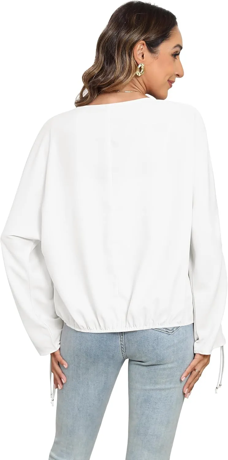 2025 Womens Chiffon Blouses V Neck 3/4 Sleeve Tops Oversized Button Down Flowy Shirts Business Casual Outfits