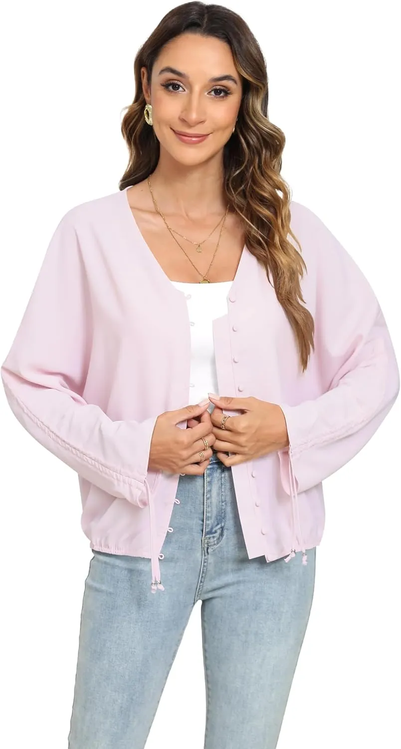 2025 Womens Chiffon Blouses V Neck 3/4 Sleeve Tops Oversized Button Down Flowy Shirts Business Casual Outfits