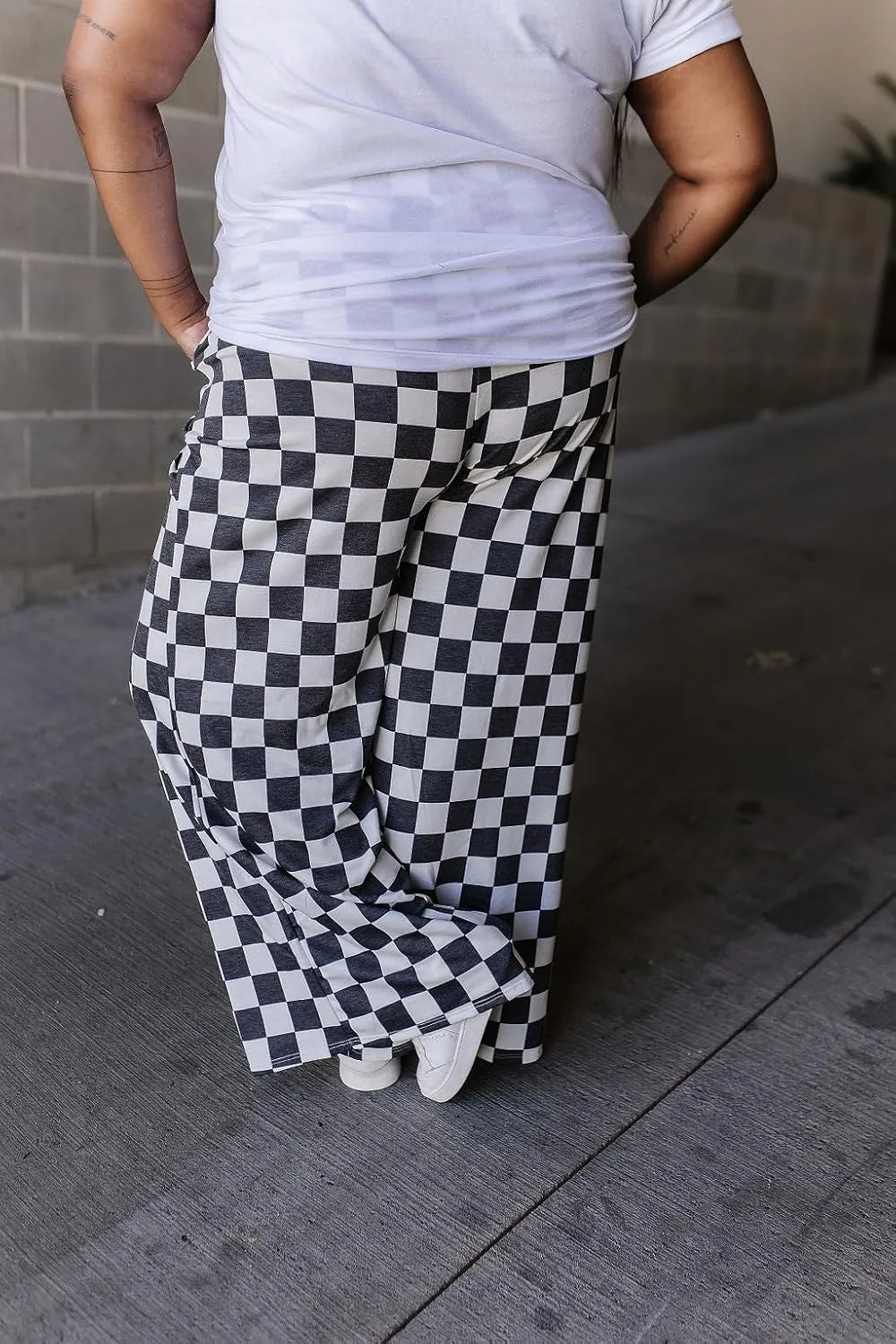 Aonoapll Women Checkered Wide Leg Pants Elastic High Waist Straight Leg Y2k Checkerboard Lounge Trousers