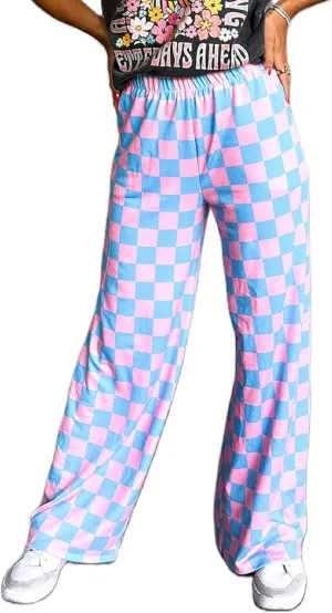 Aonoapll Women Checkered Wide Leg Pants Elastic High Waist Straight Leg Y2k Checkerboard Lounge Trousers