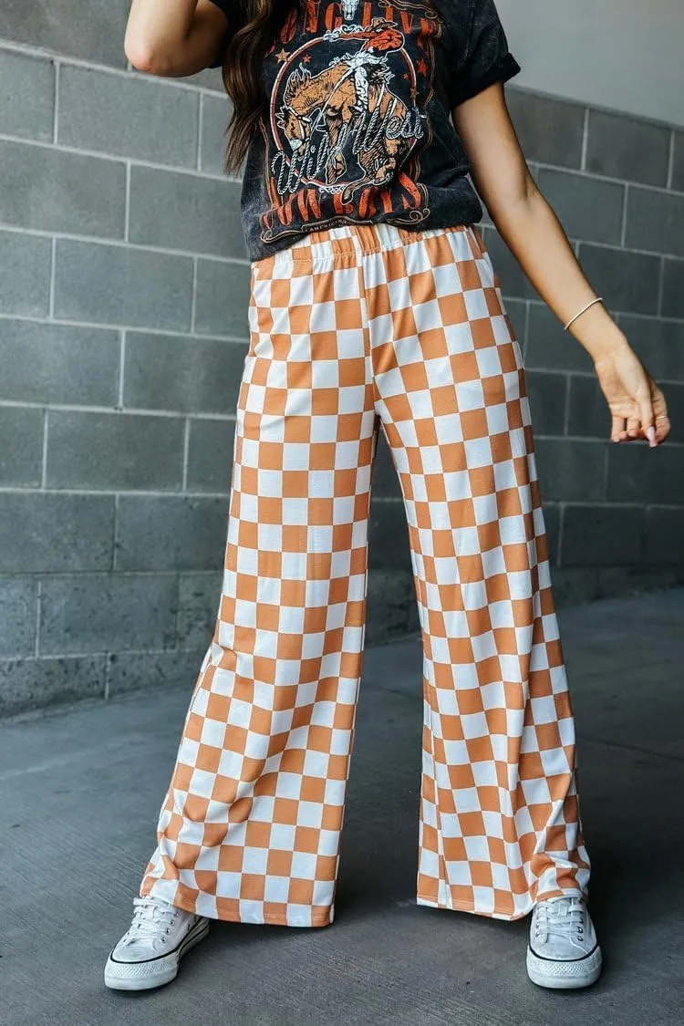 Aonoapll Women Checkered Wide Leg Pants Elastic High Waist Straight Leg Y2k Checkerboard Lounge Trousers