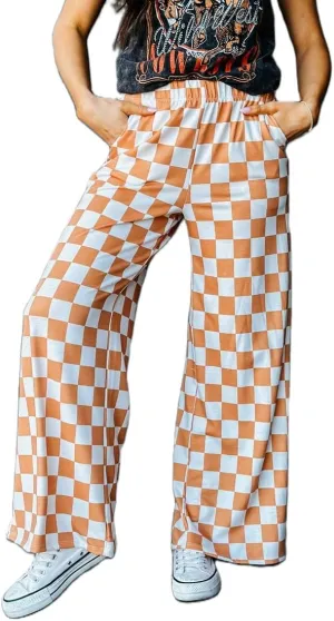 Aonoapll Women Checkered Wide Leg Pants Elastic High Waist Straight Leg Y2k Checkerboard Lounge Trousers