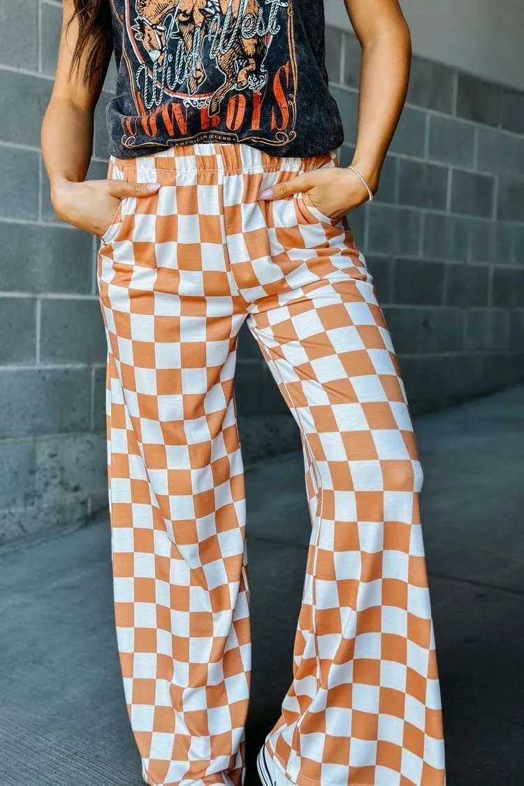Aonoapll Women Checkered Wide Leg Pants Elastic High Waist Straight Leg Y2k Checkerboard Lounge Trousers