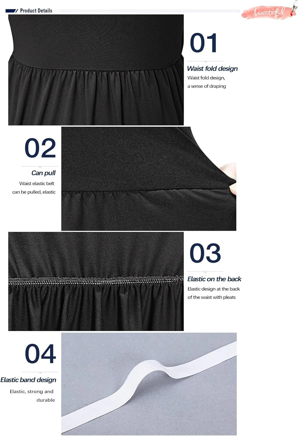 AUSELILY Women's Short Sleeve Empire Waist Dress Pleated Loose Swing Knee Length Dresses with Pockets 2025 New