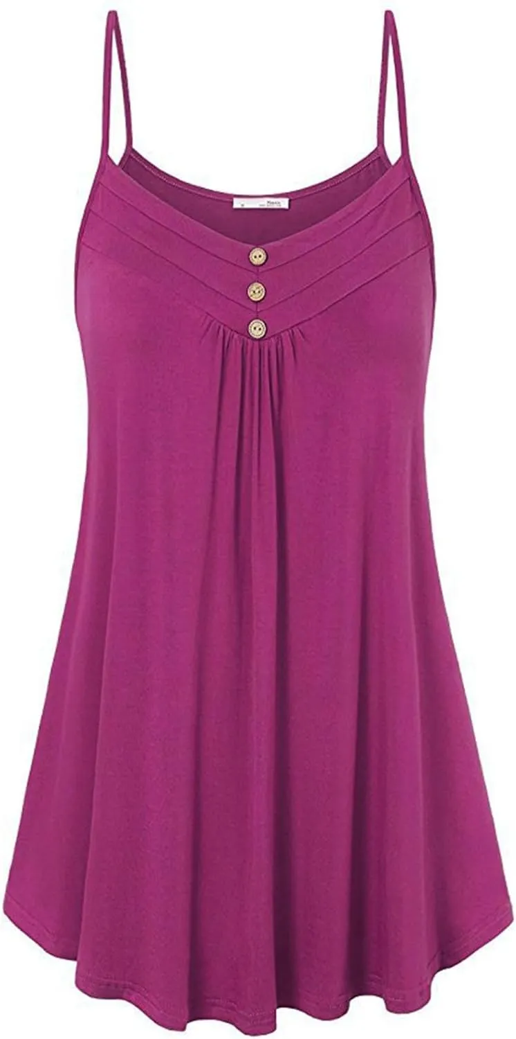 Azeralia Women's Summer Sleeveless V-Neck Dress Loose Solid Color Button Camisole Mini Dresses Casual Beach Party Dresses