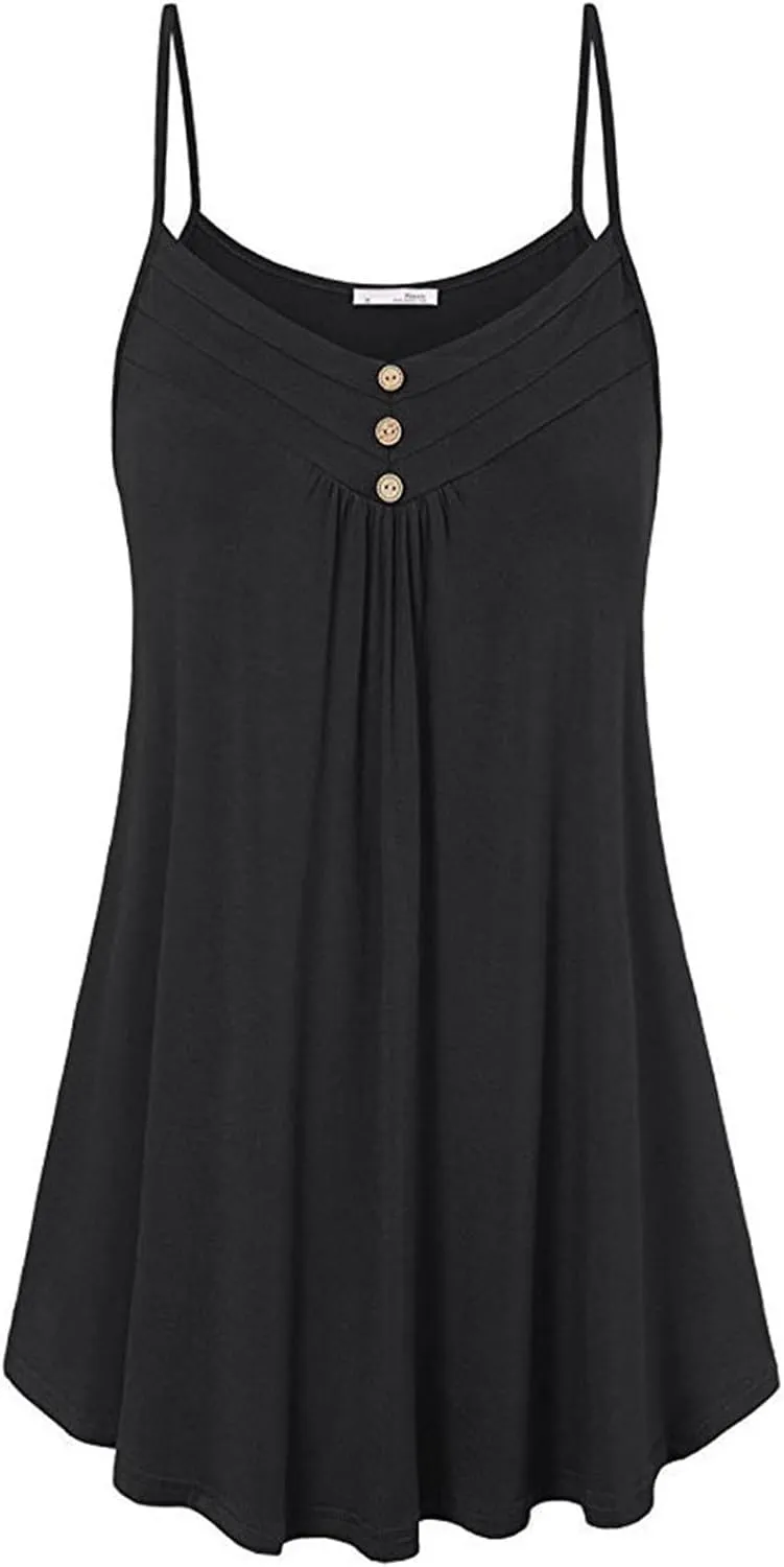 Azeralia Women's Summer Sleeveless V-Neck Dress Loose Solid Color Button Camisole Mini Dresses Casual Beach Party Dresses