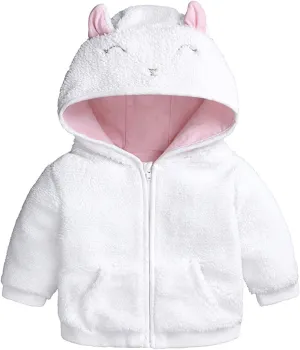 Baby Boys Girls Fleece Jacket Cute Bear Ears Hooded Jacket Fuzzy Zip Up Coat Kids Winter Warm Outwear
