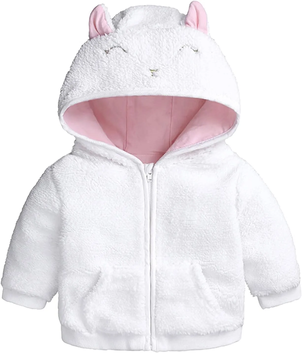Baby Boys Girls Fleece Jacket Cute Bear Ears Hooded Jacket Fuzzy Zip Up Coat Kids Winter Warm Outwear