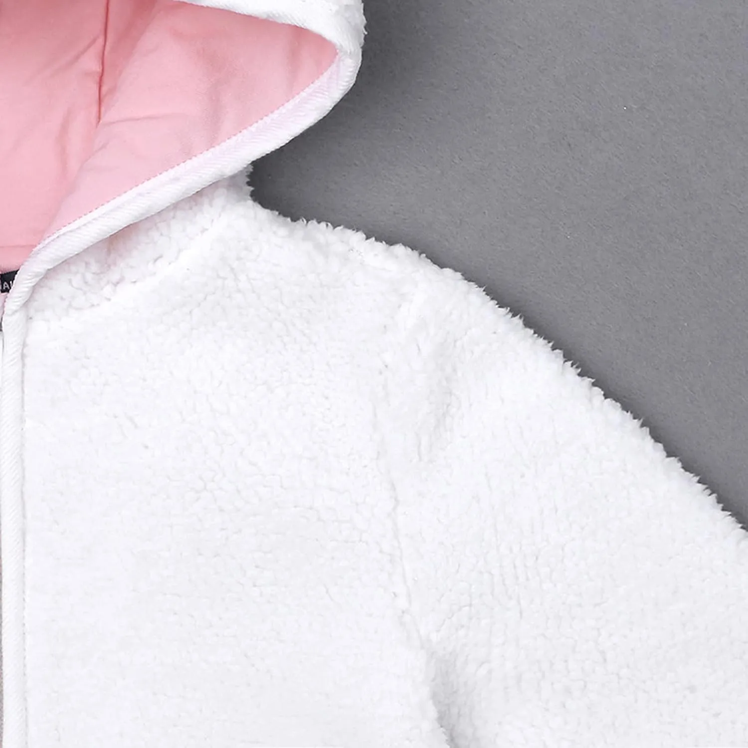 Baby Boys Girls Fleece Jacket Cute Bear Ears Hooded Jacket Fuzzy Zip Up Coat Kids Winter Warm Outwear
