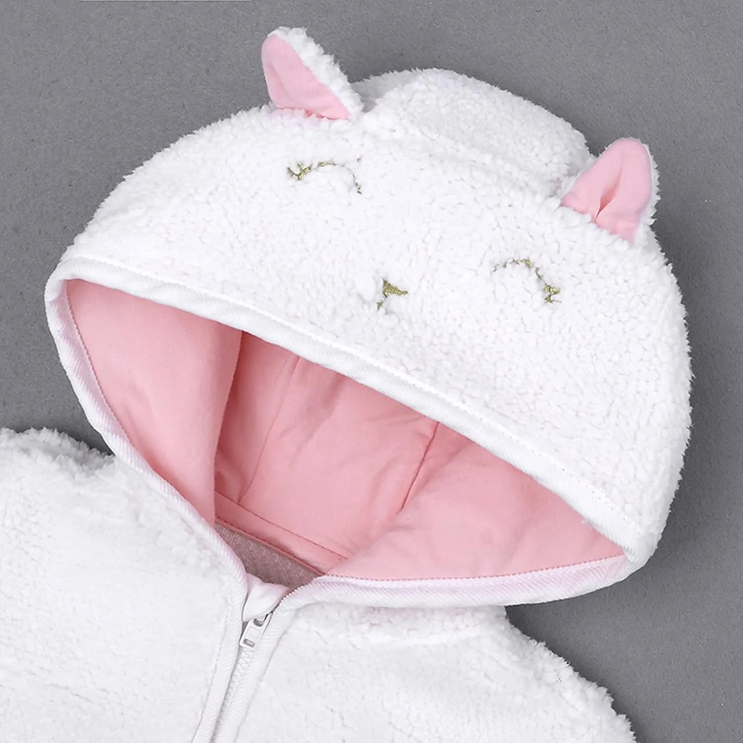 Baby Boys Girls Fleece Jacket Cute Bear Ears Hooded Jacket Fuzzy Zip Up Coat Kids Winter Warm Outwear