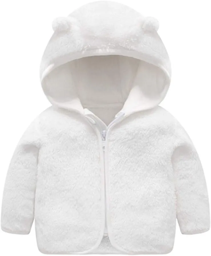 Baby Boys Girls Fleece Jacket Cute Bear Ears Hooded Jacket Fuzzy Zip Up Coat Kids Winter Warm Outwear