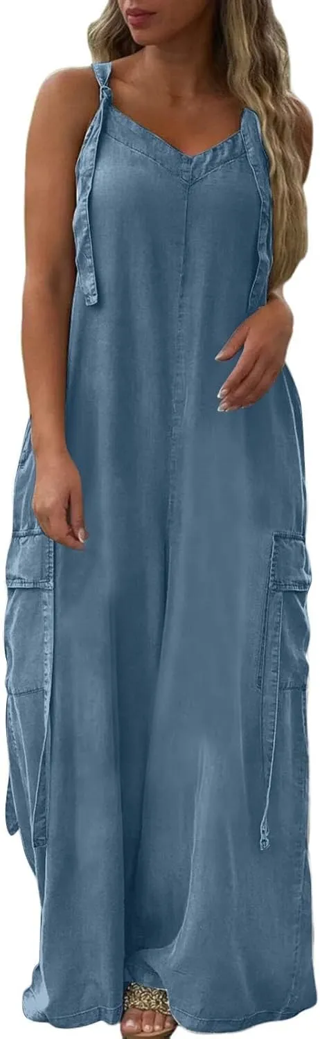 Baggy Overalls For Women Loose Fit Wide Leg Jumpsuits With Pockets Casual Oversized Rompers Long Cargo Pants 2025