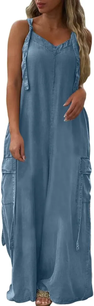 Baggy Overalls For Women Loose Fit Wide Leg Jumpsuits With Pockets Casual Oversized Rompers Long Cargo Pants 2025