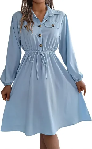 BAXLIMEK Midi Dresses for Women,2025 Spring Elegant Trendy Long Sleeve Dress Flowy Pleated A Line Vacation Dress Work Outfits