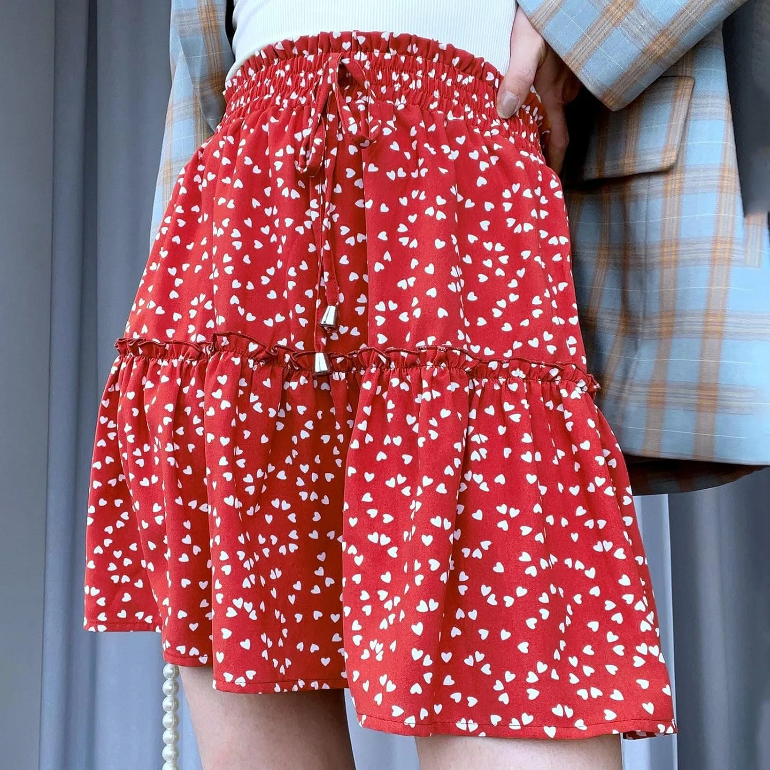 Beach Vacation Clothes for Women Summer Loose Casual Trendy Elastic Waist Floral Print Boho Mini Skirts, S-XL