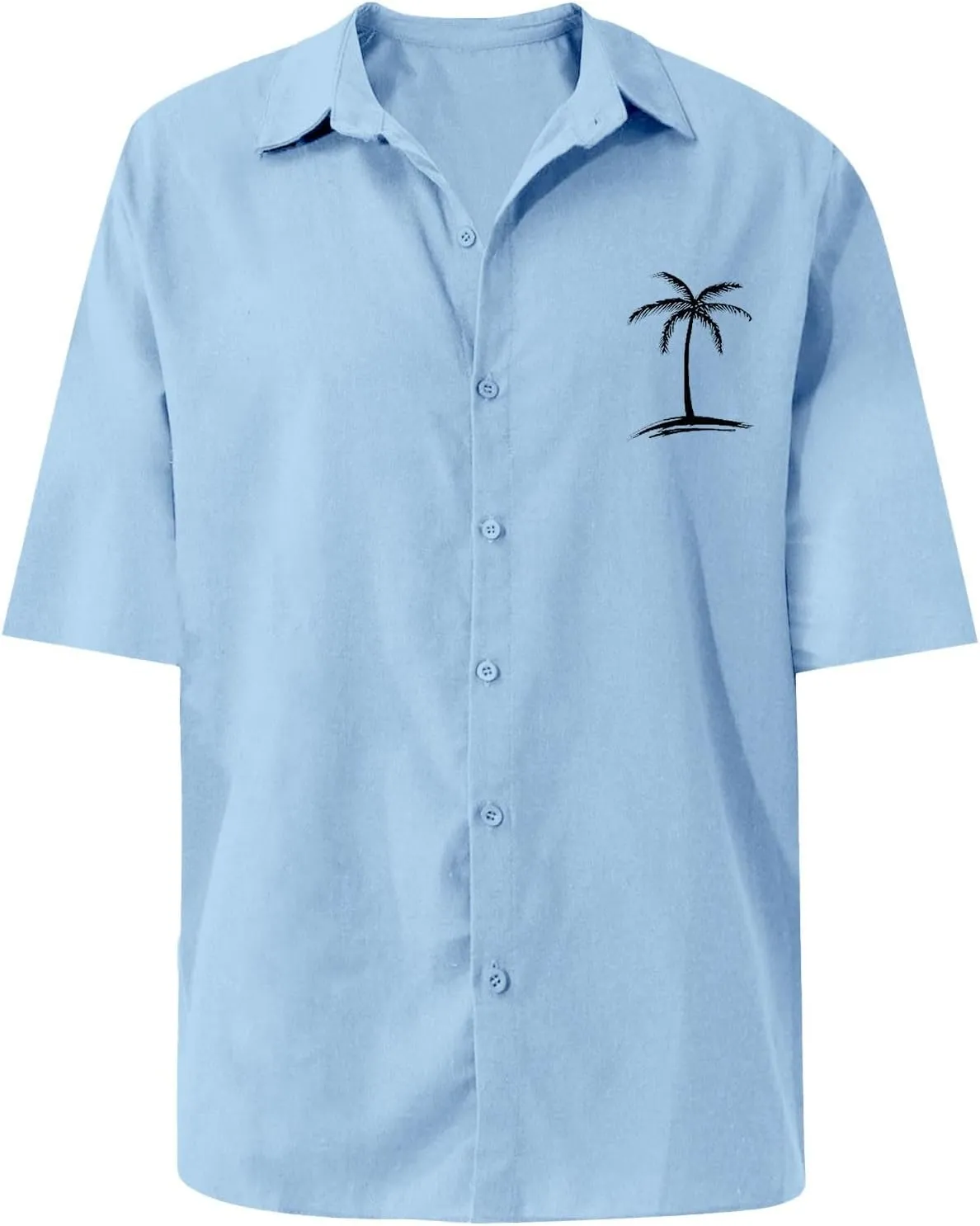 Beach Vacation Tshirts Mens Button Down Cotton Linen Guayabera T-Shirt Spread Collar Short Sleeve Summer Plain Tops