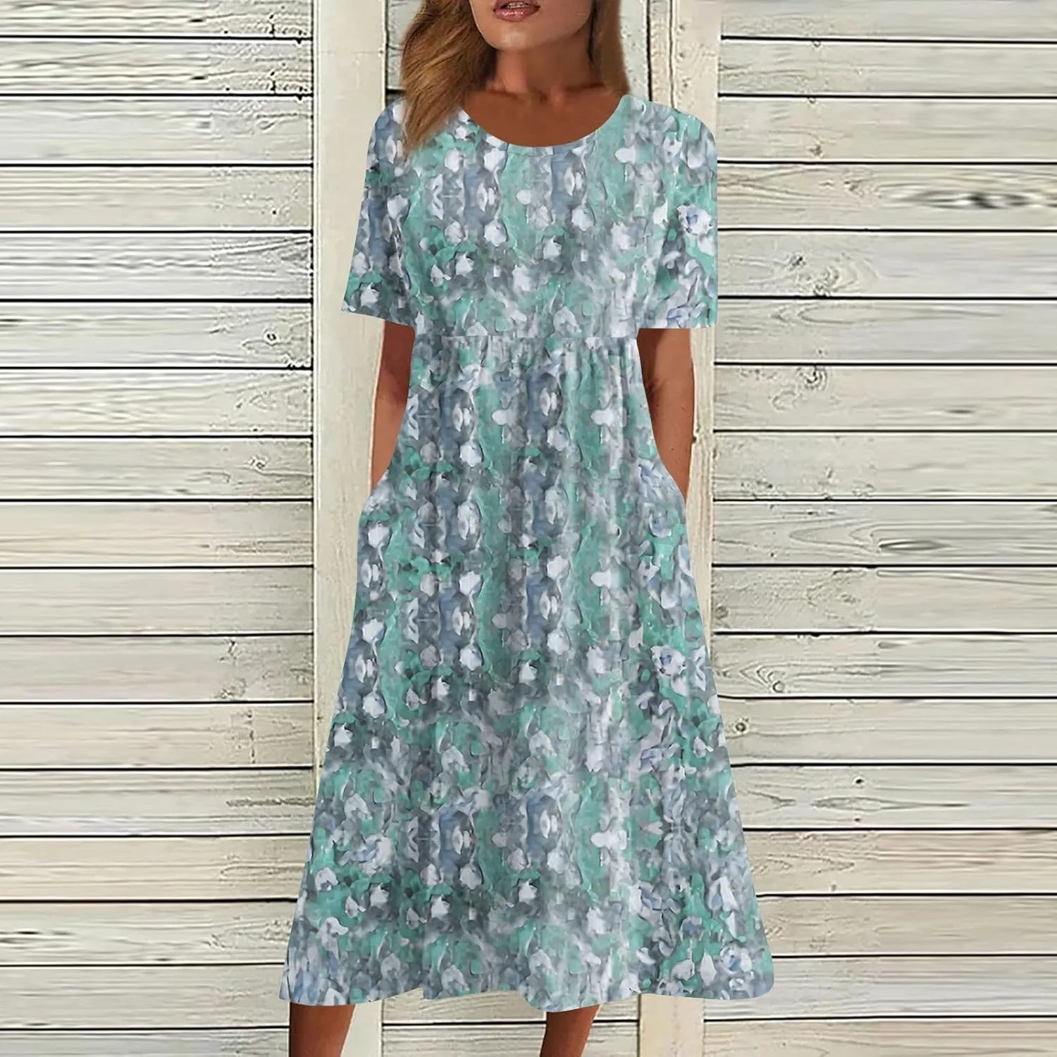 Below The Knee Short Sleeve Cover Up Ladies Dressy Classic Summer Super Soft Graphic Cotton Dress for Women.
