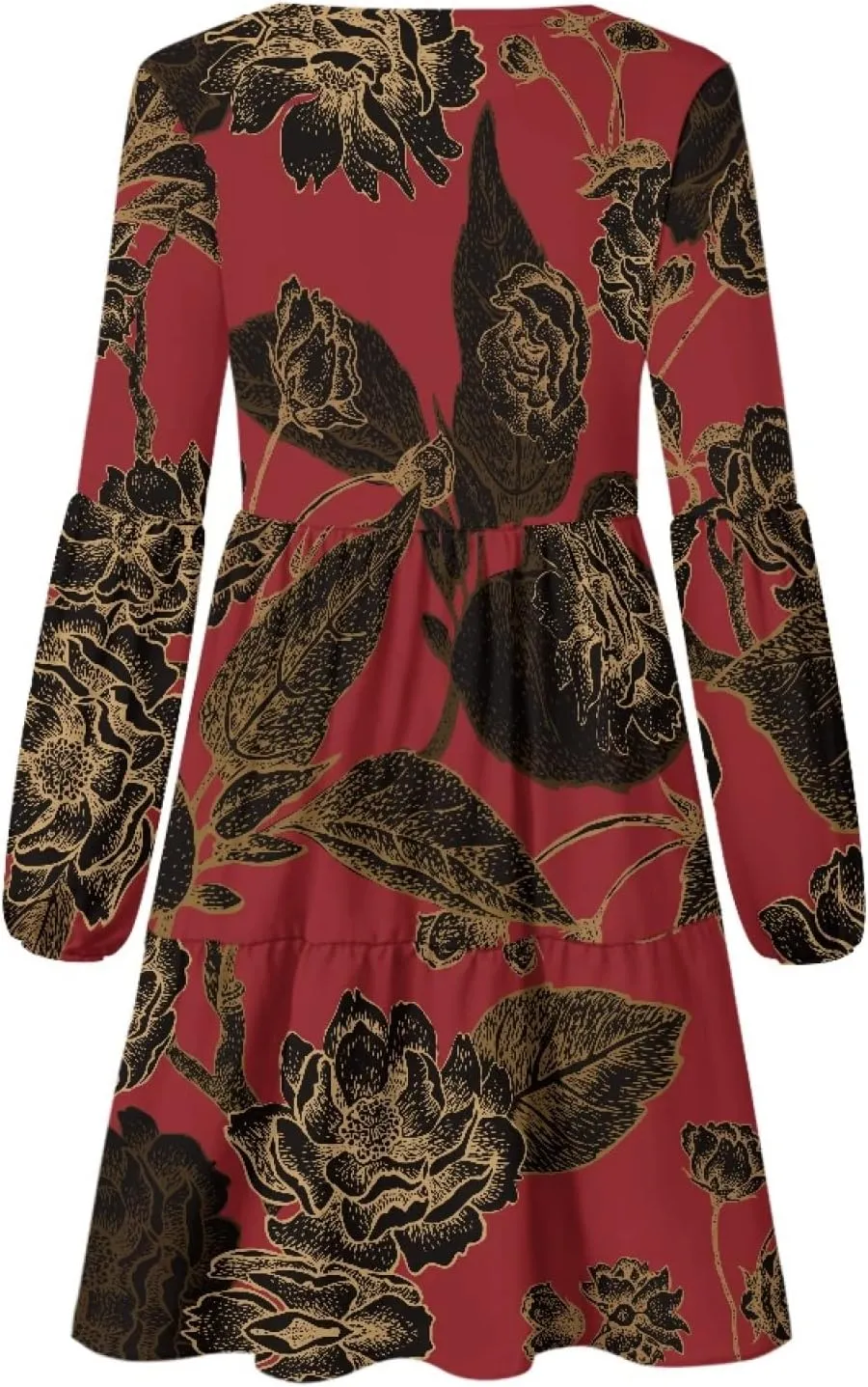 Bengbobar Women Floral Dress V Neck Long Puff Sleeve Casual Summer Elegant Midi Flowy Loose Pleated Party Swing Shift Dresses