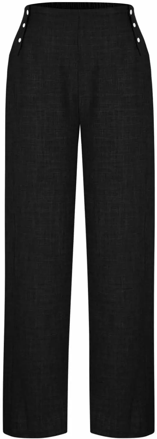 Bidobibo Linen Pants for Women Loose High Waisted Palazzo Pants Belted Wide Leg Trousers with Pockets Summer Beach Trousers