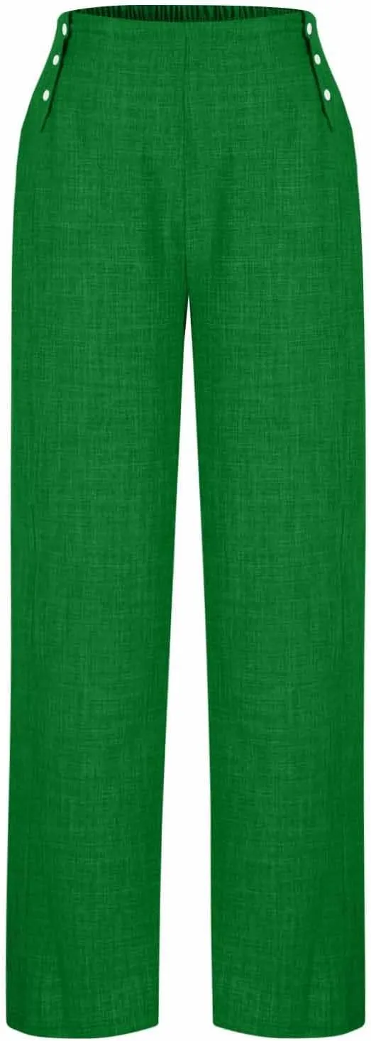 Bidobibo Linen Pants for Women Loose High Waisted Palazzo Pants Belted Wide Leg Trousers with Pockets Summer Beach Trousers