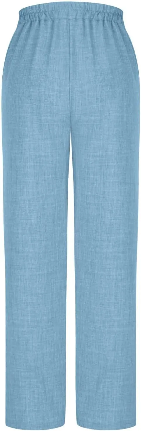 Bidobibo Linen Pants for Women Loose High Waisted Palazzo Pants Belted Wide Leg Trousers with Pockets Summer Beach Trousers
