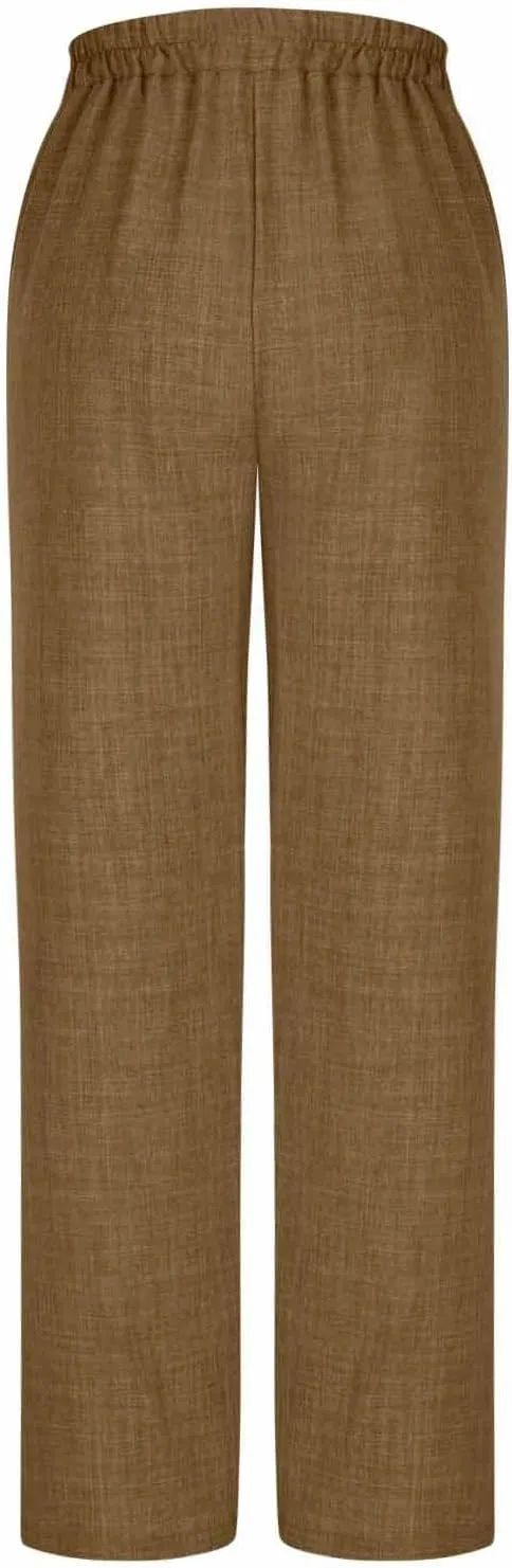 Bidobibo Linen Pants for Women Loose High Waisted Palazzo Pants Belted Wide Leg Trousers with Pockets Summer Beach Trousers