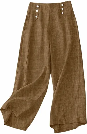 Bidobibo Linen Pants for Women Loose High Waisted Palazzo Pants Belted Wide Leg Trousers with Pockets Summer Beach Trousers
