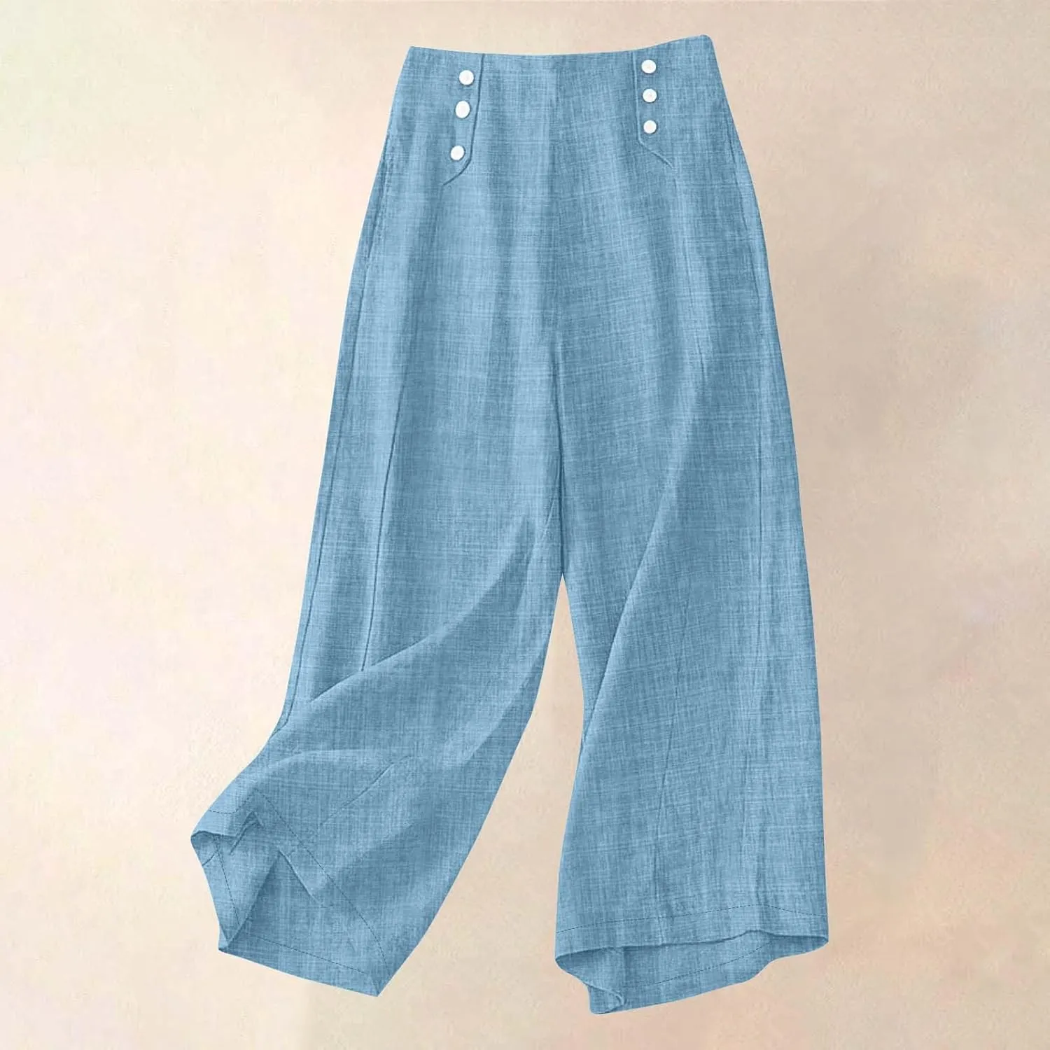 Bidobibo Linen Pants for Women Loose High Waisted Palazzo Pants Belted Wide Leg Trousers with Pockets Summer Beach Trousers