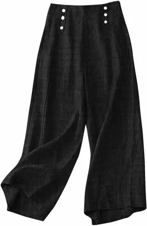 Bidobibo Linen Pants for Women Loose High Waisted Palazzo Pants Belted Wide Leg Trousers with Pockets Summer Beach Trousers