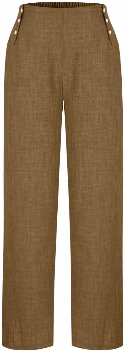 Bidobibo Linen Pants for Women Loose High Waisted Palazzo Pants Belted Wide Leg Trousers with Pockets Summer Beach Trousers