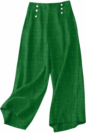 Bidobibo Linen Pants for Women Loose High Waisted Palazzo Pants Belted Wide Leg Trousers with Pockets Summer Beach Trousers