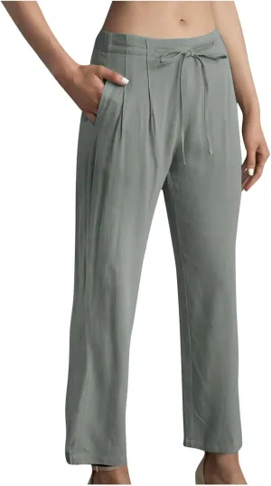 Bidobibo Plus Size Linen Pants for Women Straight Leg Drawstring Elastic Waist Pants Summer Lightweight Casual Beach Trousers