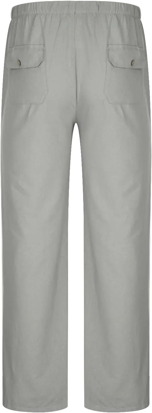 Big and Tall Linen Pants for Men Drawstring Lounge Pants Elastic Waist Dress Trousers Straight Leg Loose Pants