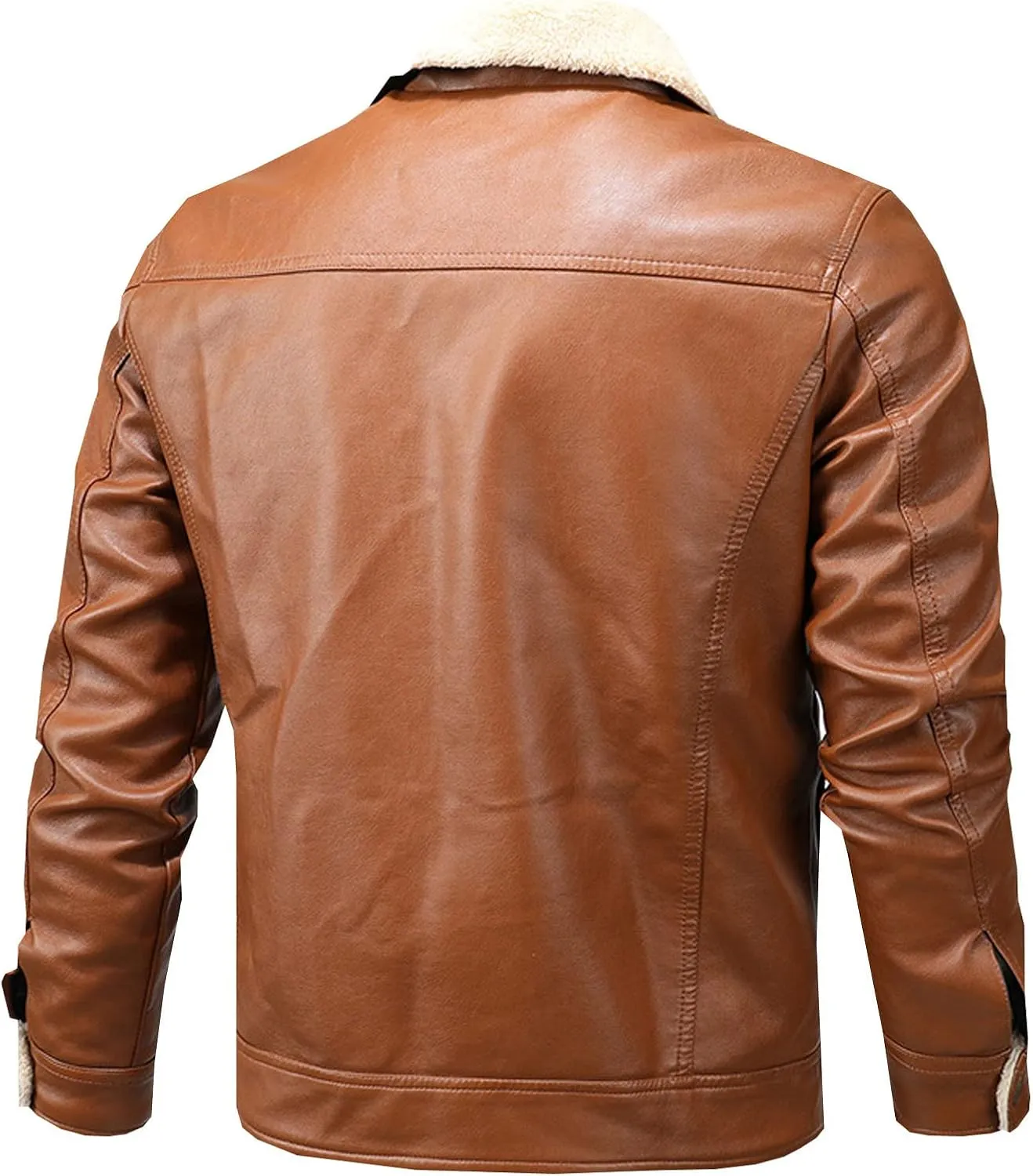 Black Leather Jacket Men Motorcycle Winter Warm Lapel Sherpa Lined Zip-Up Slim Fit Biker Coat Bomber Jackets Outwear