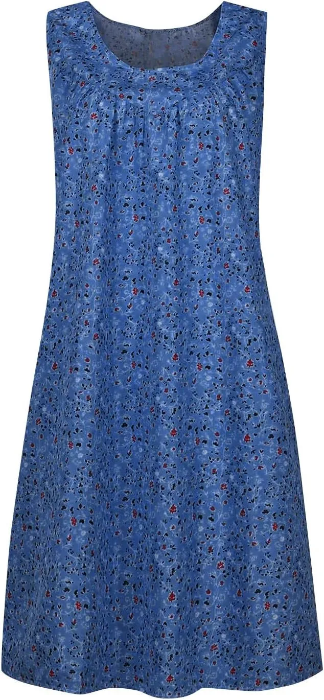 Boho Dress Summer Tank Top Dress Plus Size Sundresses Sleeveless Pleated Short Dress Beach Floral Dress with Pockets