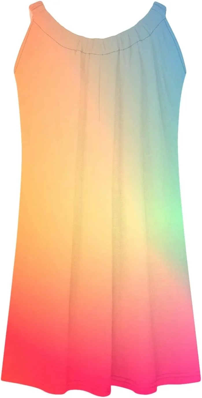 Boho Dresses for Women 2024 Printed Crewneck Sleeveless Sexy Mini Dress Beach Vacation Sundress Flowy Swing Cover Ups