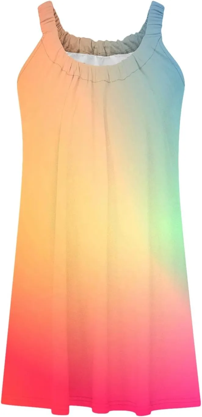 Boho Dresses for Women 2024 Printed Crewneck Sleeveless Sexy Mini Dress Beach Vacation Sundress Flowy Swing Cover Ups