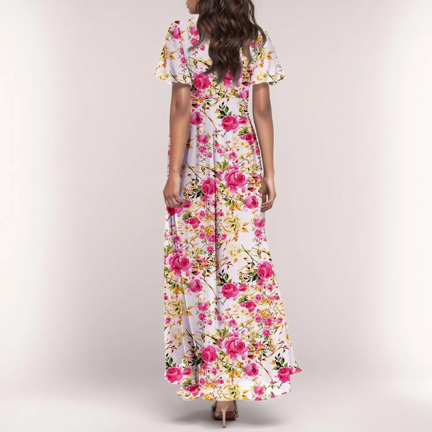 Boho Dresses for Women 2025 Maxi Dress Formal Summer Smocked Floral Dress Plus Size Ruffle Sleeve Chiffon Dresses