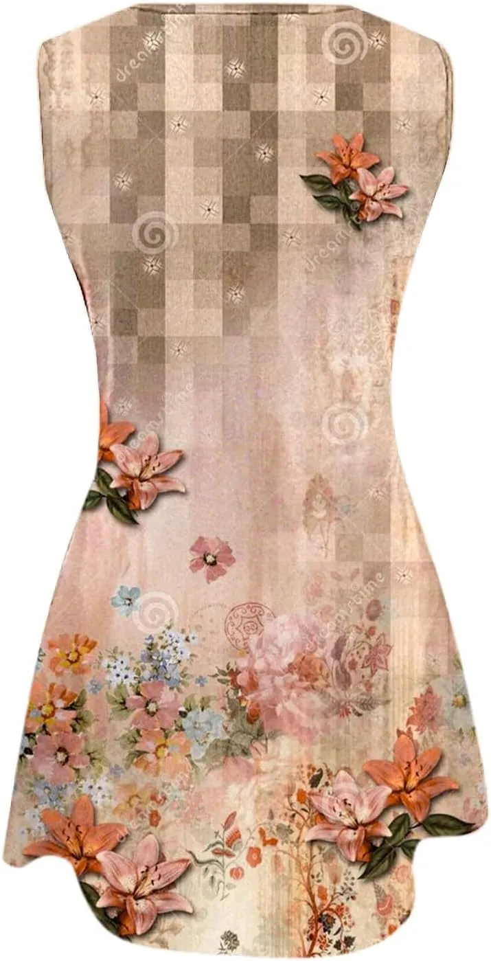 Boho Dresses for Women 2025 Womens with Pockets Summer Casual Tank Dress Sleeveless Midi Beach Dress Womens Cotton