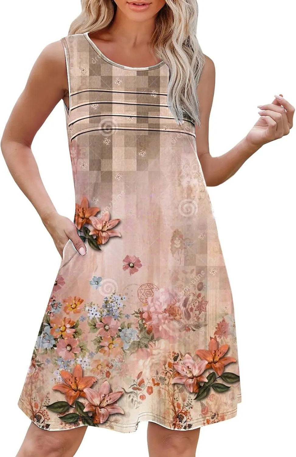 Boho Dresses for Women 2025 Womens with Pockets Summer Casual Tank Dress Sleeveless Midi Beach Dress Womens Cotton